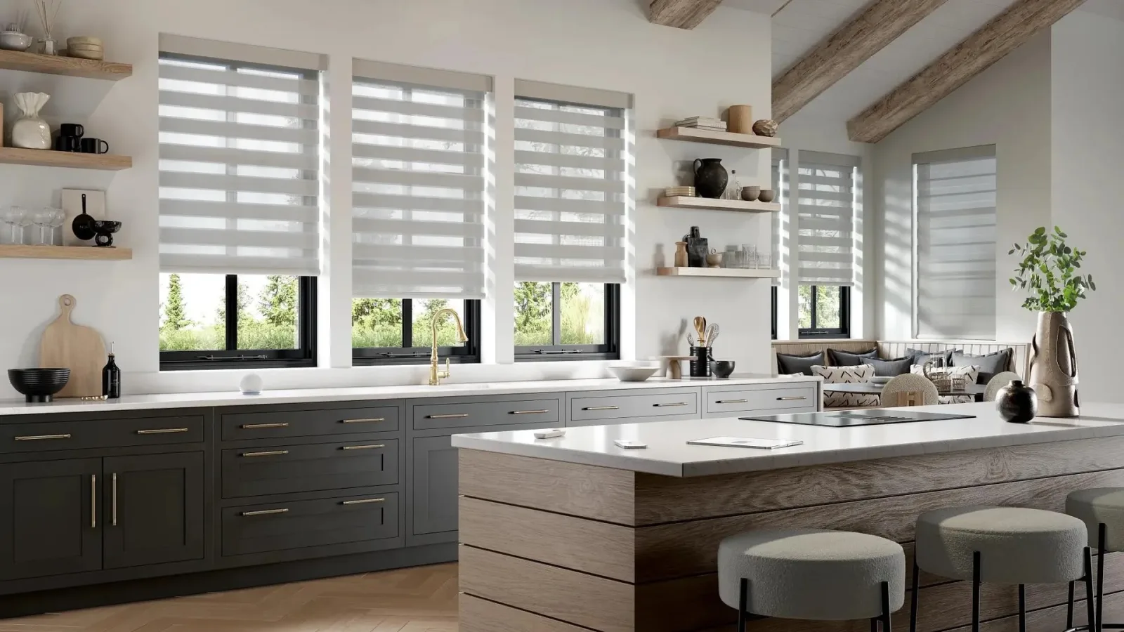 Banded shades in a great room