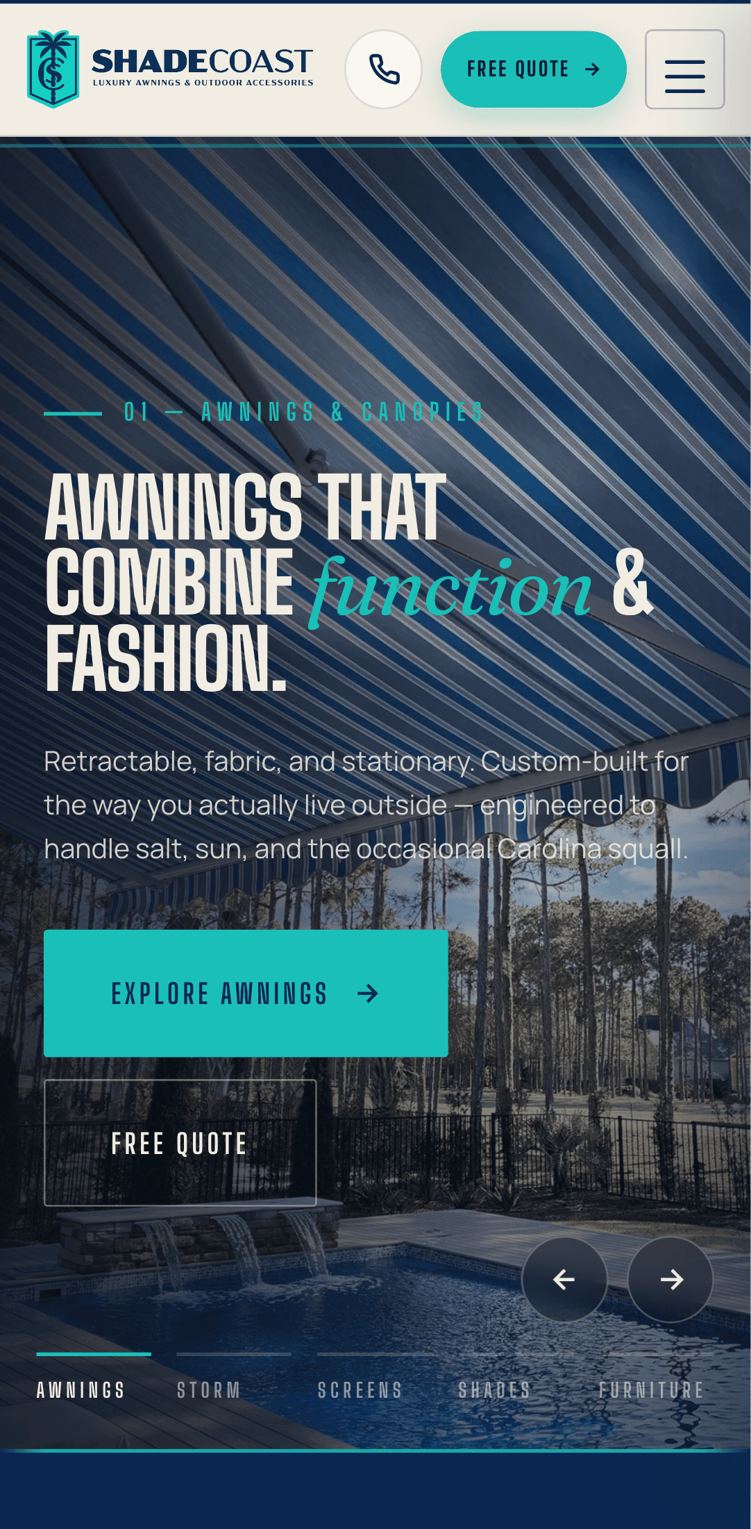 Shade Coast website on a phone