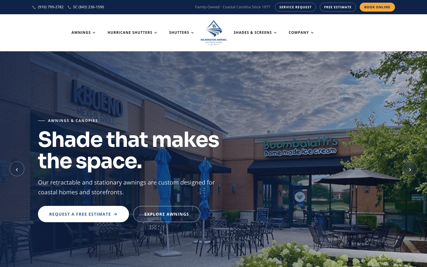 Wilmington Awning, Shutter & Shade website built by Venbit