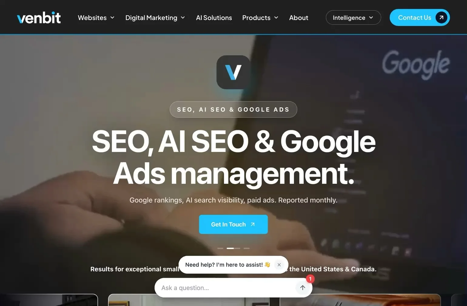 A visitor on venbit.com asks Site Agent whether Venbit builds websites for contractors. It answers from the site, asks what kind of work they do, and when they ask for a call it asks for their full name and the best phone number or email.