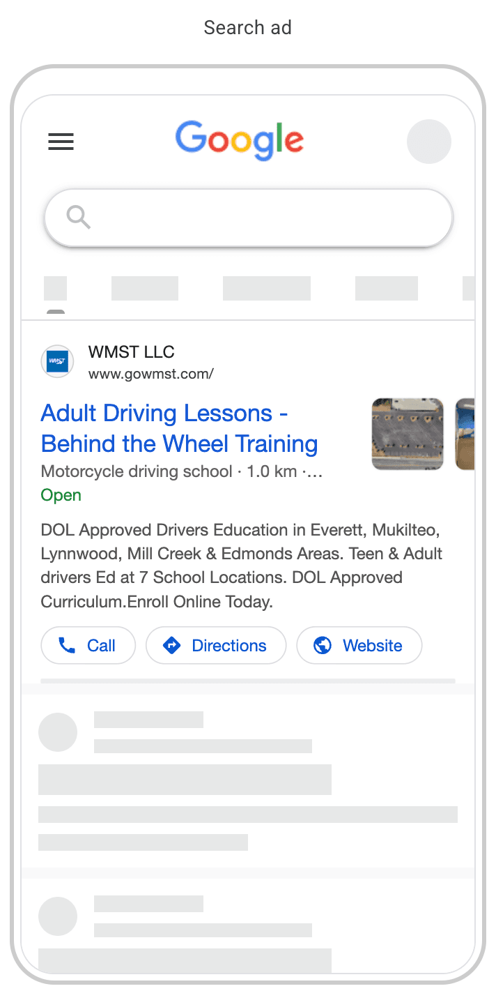 WMST sponsored Google ad as it appears on a phone.